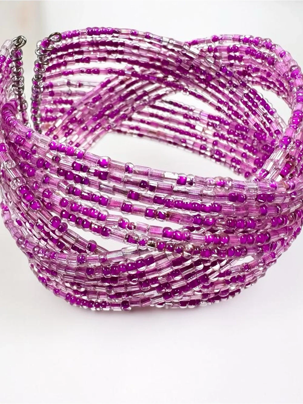Pink Purple Multi-Strand Seed Bead Wrap Bracelet